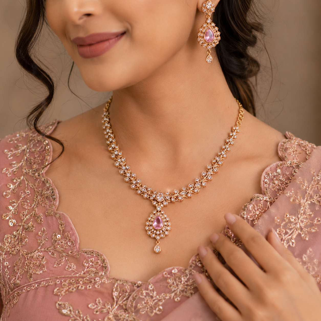 Rosé Blossom Crystal Necklace