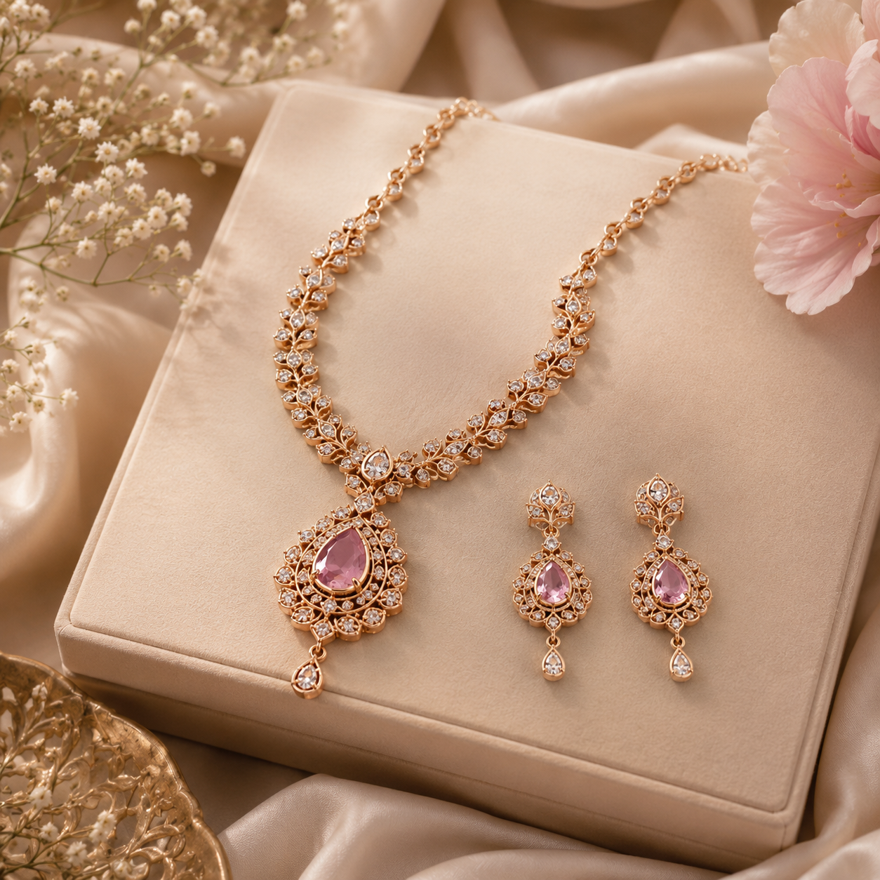 Rosé Blossom Crystal Necklace